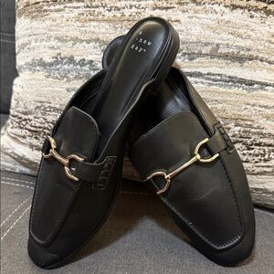a new day Black Slip-On Mule Loafers with Gold Horsebit